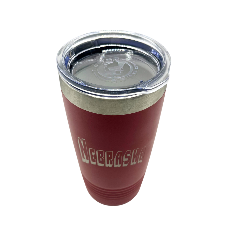 Nebraska Engraved Stainless Steel Vacuum Insulated Tumbler | 20 oz. | Red | Perfect Gift For Nebraska Fans | Keeps Drinks Hot and Cold | Highly Insulated | Sweat Proof | Leak Proof | Nebraska Made | Perfect For Any Drink