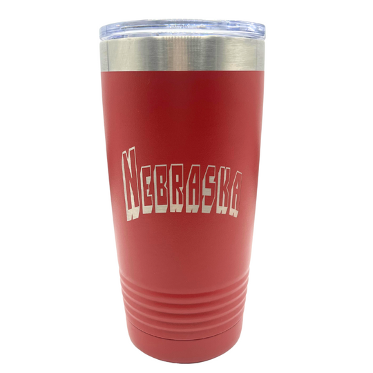 20 oz. Stainless Steel Tumbler | Nebraska Engraved | Red | Keeps Drinks Hot or Cold | Made in Alda, NE | RCK Creations & More