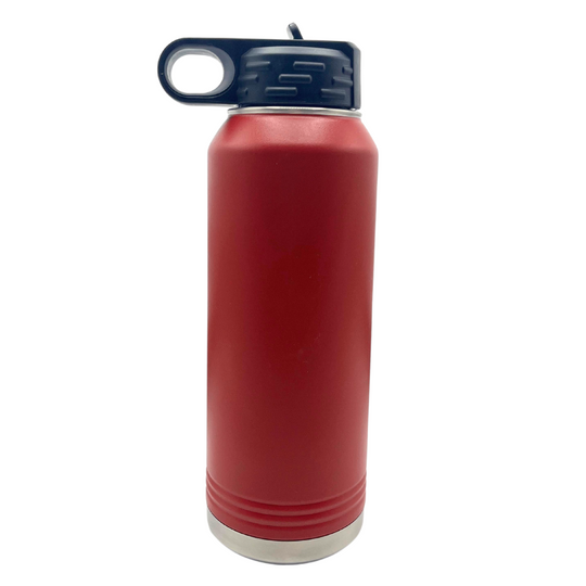 32 oz. Stainless Steel Water Bottle | Nebraska Engraved | Red | Straw and Flip Lid Included | Made in Alda, NE | RCK Creations & More