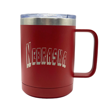 15 oz. Stainless Steel Mug Tumbler with Handle | Nebraska Engraved | Red | Double Insulated Wall To Keep Drinks Hot and Cold | Sweat and Leak Proof