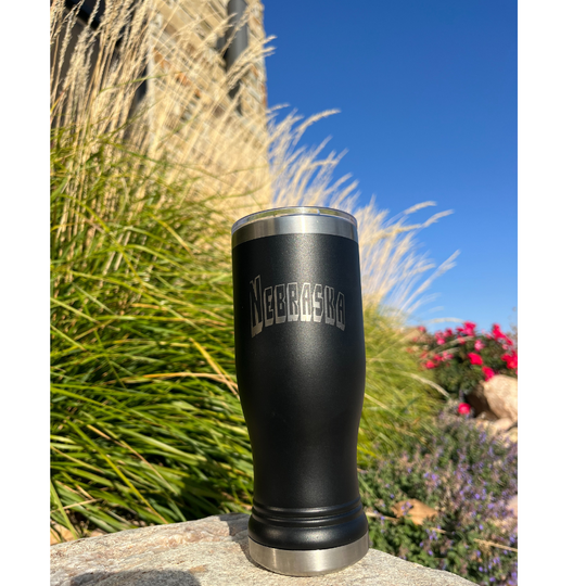 14 oz. Stainless Steel Pilsner Tumbler | Nebraska Engraved | Black | Double-Wall Insulation | Made in Alda, NE | RCK Creations & More