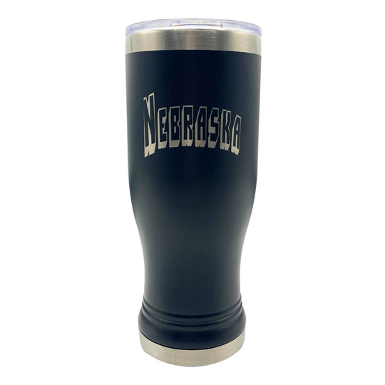 14 oz. Stainless Steel Pilsner Tumbler | Nebraska Engraved | Black | Double-Wall Insulation | Made in Alda, NE | RCK Creations & More