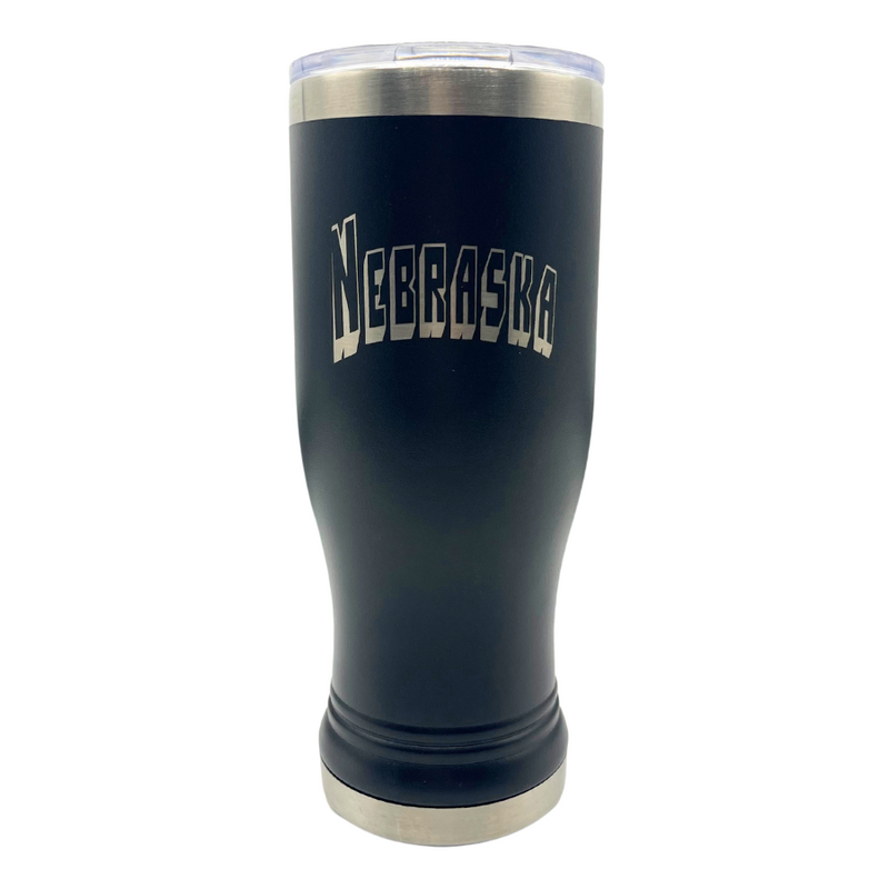 Stainless Steel Pilsner Tumbler | 14 oz. | Nebraska Engraved | Black | Clear, Spill-Resistant Lid Included | Perfect Gift For Husband, Father, and Nebraska Fan | Made With High Quality Materials | Double Insulated Wall