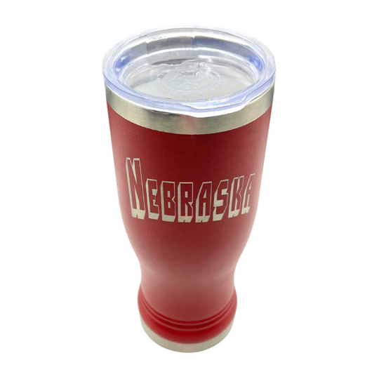 14 oz. Stainless Steel Pilsner Tumbler |Nebraska Engraved | Red | Spill-Resistant Lid | Made in Alda, NE | RCK Creations & More