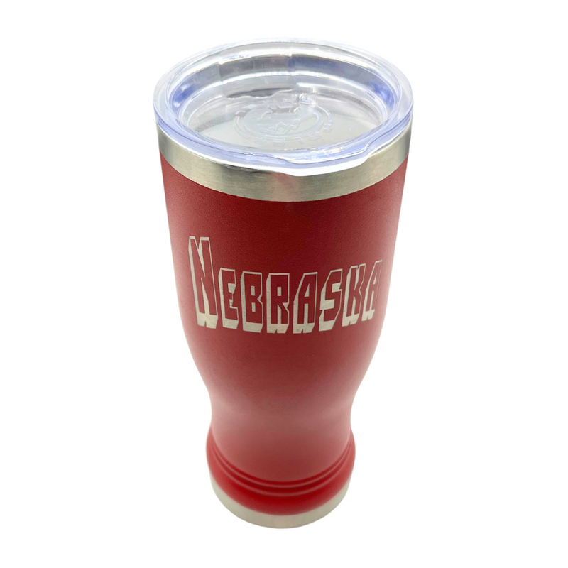 Stainless Steel Pilsner Tumbler | 14 oz. | Nebraska Engraved | Red | Clear, Spill-Resistant Lid Included | Perfect Gift For Husband, Father, and Friend | Made With Durable Materials | Keeps Drinks Hot and Cold For Long Periods of Time