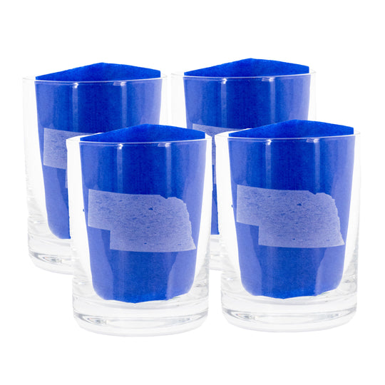 Double Old Fashioned Nebraska Etched Rocks Glass | Pack of 4 | 14 oz | RCK Creations & More