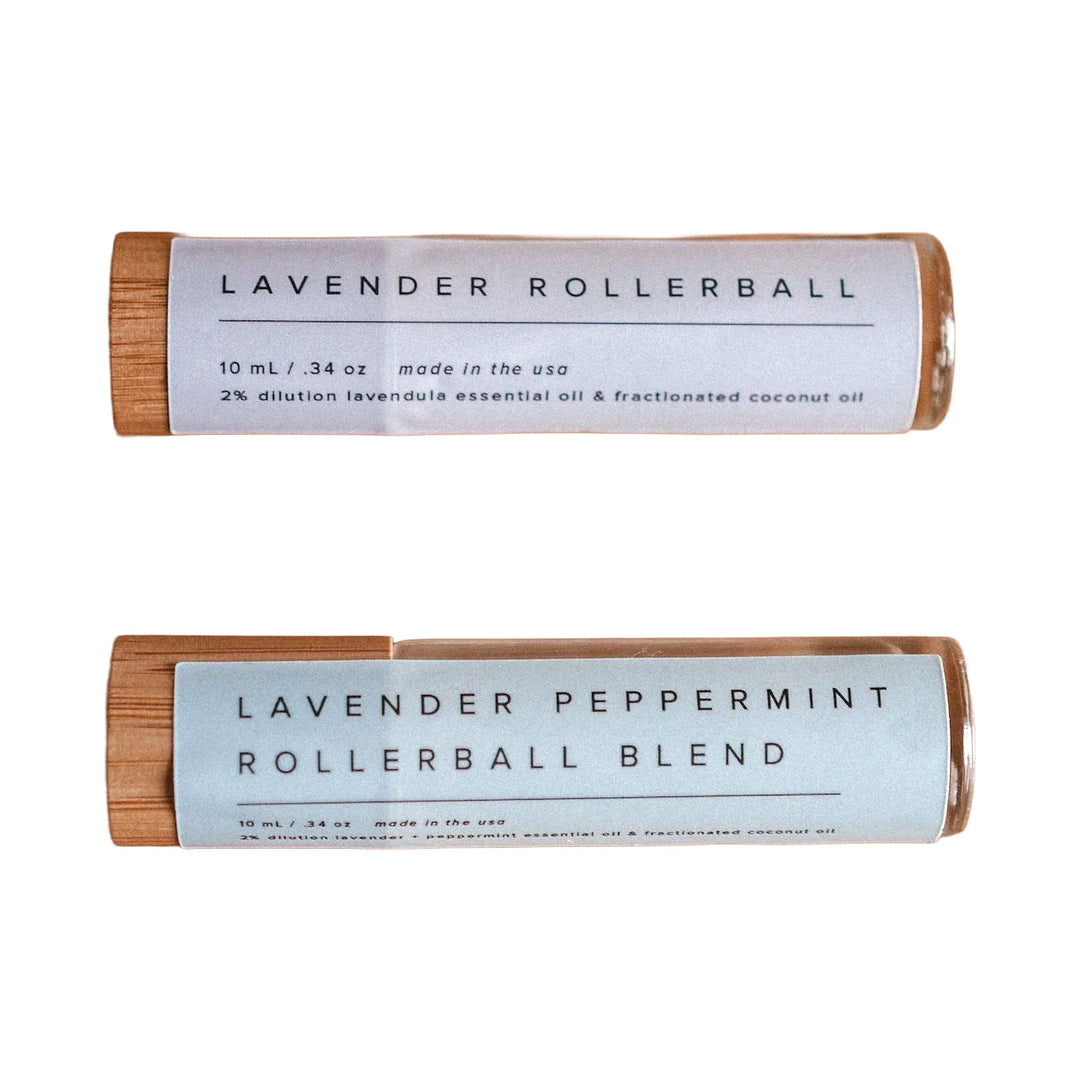 Lavender and lavender peppermint rollerball essential oils from our lavender co