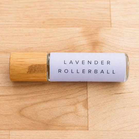 Lavender rollerball on a wooden surface
