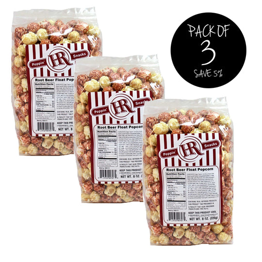 Root Beer Float Popcorn | Pack of 3 | 8 oz. | Vanilla & Root Beer Flavored | Soda Popcorn | Made in Gibbon, NE | HR Poppin' Snacks