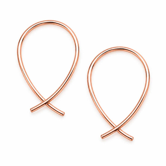 A pair of rose gold wire loop earrings on a clean white background.