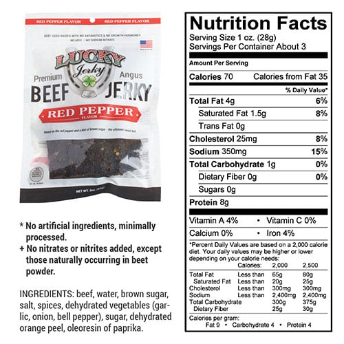 Red Pepper Beef Jerky | 3 oz. Bag | Perfect Balance Of Beef, Pepper, & Brown Sugar | Tender Cut Pieces | Burst Of Spicy Flavor | All Natural | Carefully Cooked, Cut, & Trimmed | Nebraska Cattle | Rich Source Of Natural Protein | 6 Pack | Shipping Included