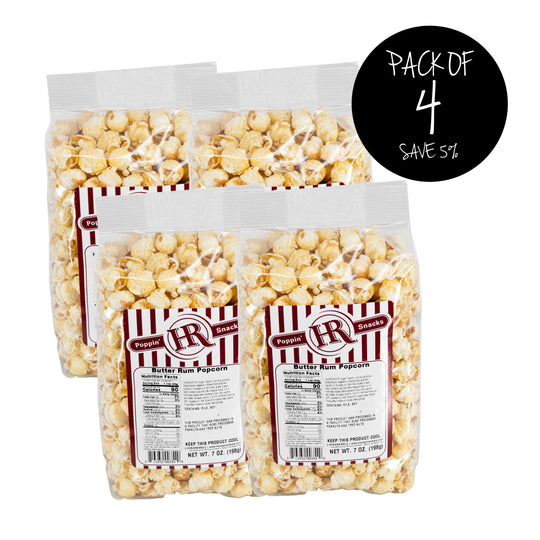 Butter Rum Popcorn | 8 oz. | Pack of 4 | Rich, Indulgent Flavor | Just Like The Candy | Movie Night | Made in Gibbon, NE | HR Poppin' Snacks