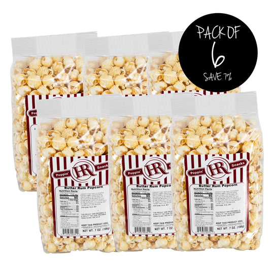 Butter Rum Popcorn | 8 oz. | Pack of 6 | Rich, Indulgent Flavor | Just Like The Candy | Movie Night | Made in Gibbon, NE | HR Poppin' Snacks