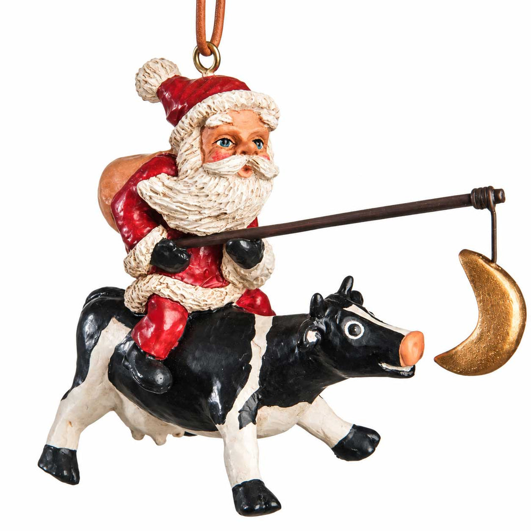 Santa on Cow Ornament