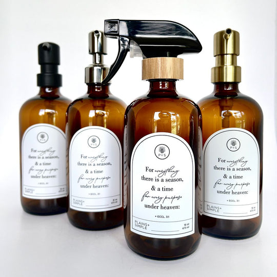 Seasons Amber Glass Bottle | 16 oz. | Reusable Soap, Lotion, or Spray Dispenser | Eco-Friendly | Plains + Simple | Made in Seward, NE