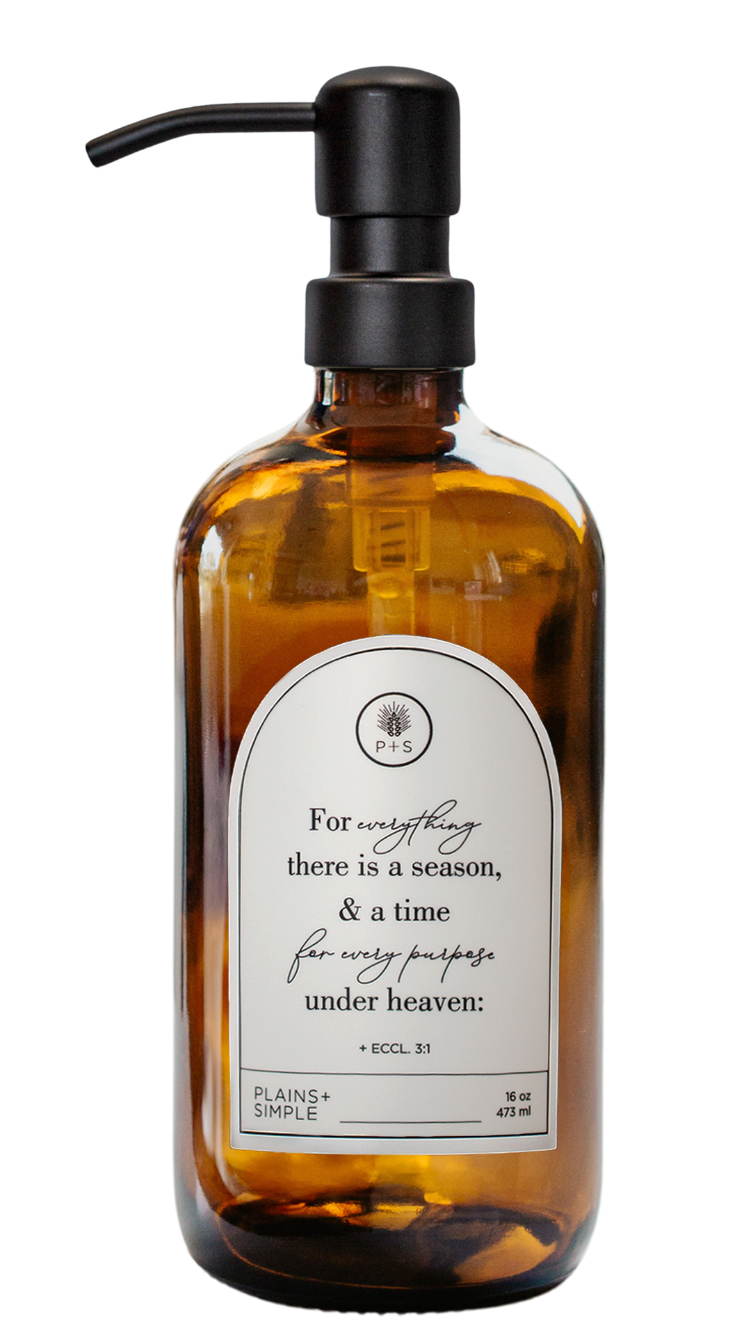 Seasons Amber Glass Bottle | 16 oz. | Reusable Soap, Lotion, or Spray Dispenser | Eco-Friendly | Plains + Simple | Made in Seward, NE