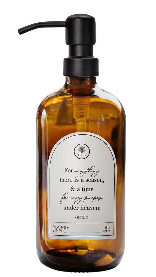 Seasons Amber Glass Bottle | 16 oz. | Reusable Soap, Lotion, or Spray Dispenser | Eco-Friendly | Plains + Simple | Made in Seward, NE