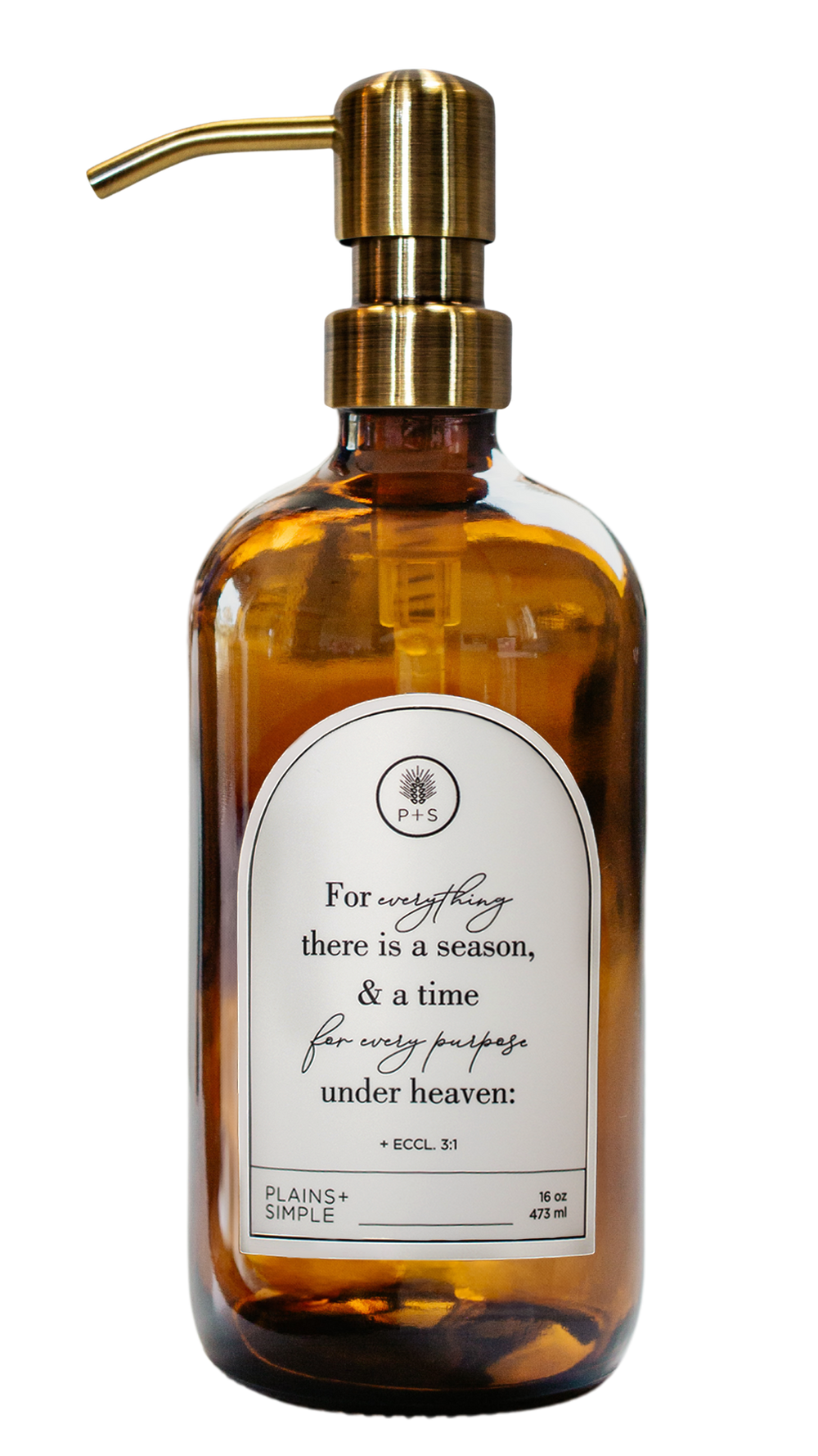 Seasons Amber Glass Bottle | 16 oz. | Reusable Soap, Lotion, or Spray Dispenser | Eco-Friendly | Plains + Simple | Made in Seward, NE