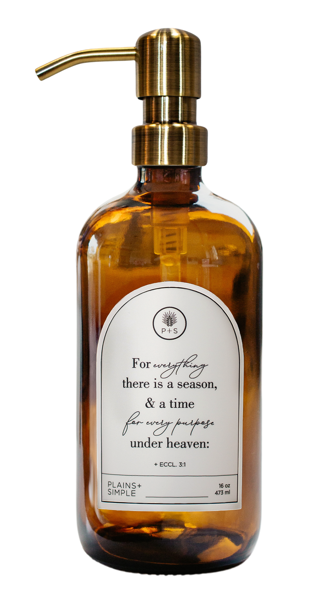 Seasons Amber Glass Bottle | 16 oz. | Reusable Soap, Lotion, or Spray Dispenser | Eco-Friendly | Plains + Simple | Made in Seward, NE