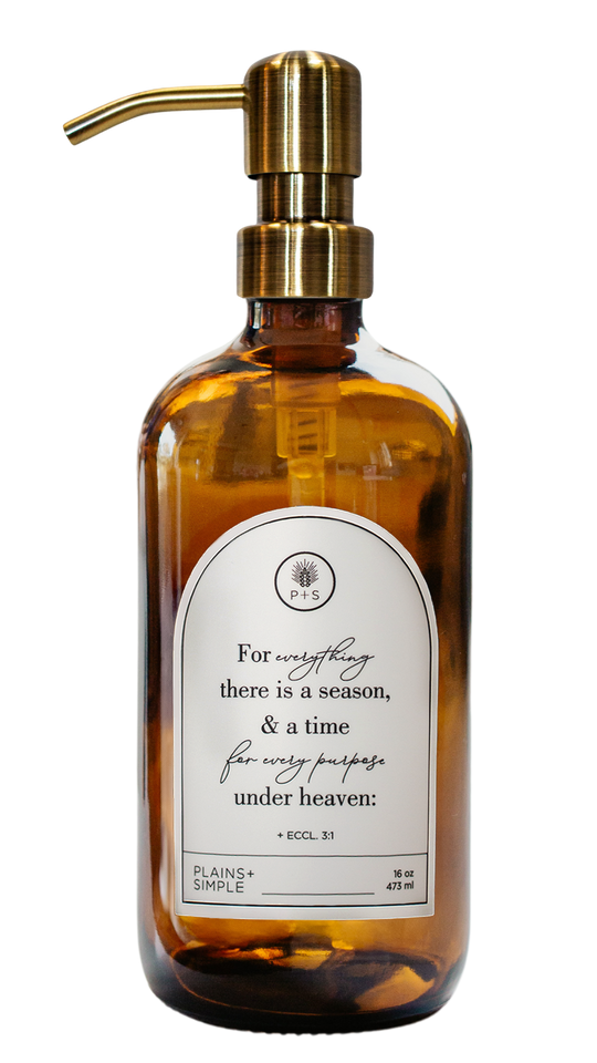 Seasons Amber Glass Bottle | 16 oz. | Reusable Soap, Lotion, or Spray Dispenser | Eco-Friendly | Plains + Simple | Made in Seward, NE