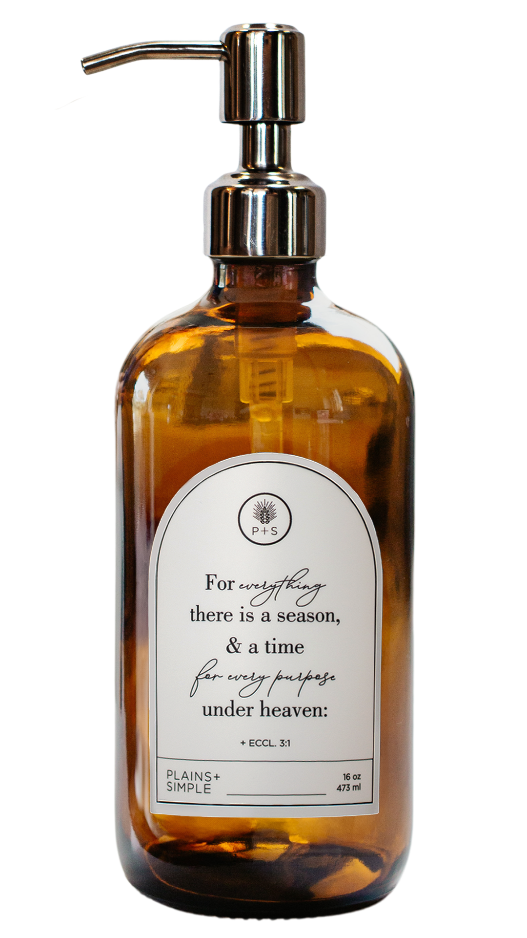 Seasons Amber Glass Bottle | 16 oz. | Reusable Soap, Lotion, or Spray Dispenser | Eco-Friendly | Plains + Simple | Made in Seward, NE