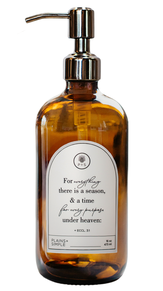 Seasons Amber Glass Bottle | 16 oz. | Reusable Soap, Lotion, or Spray Dispenser | Eco-Friendly | Plains + Simple | Made in Seward, NE