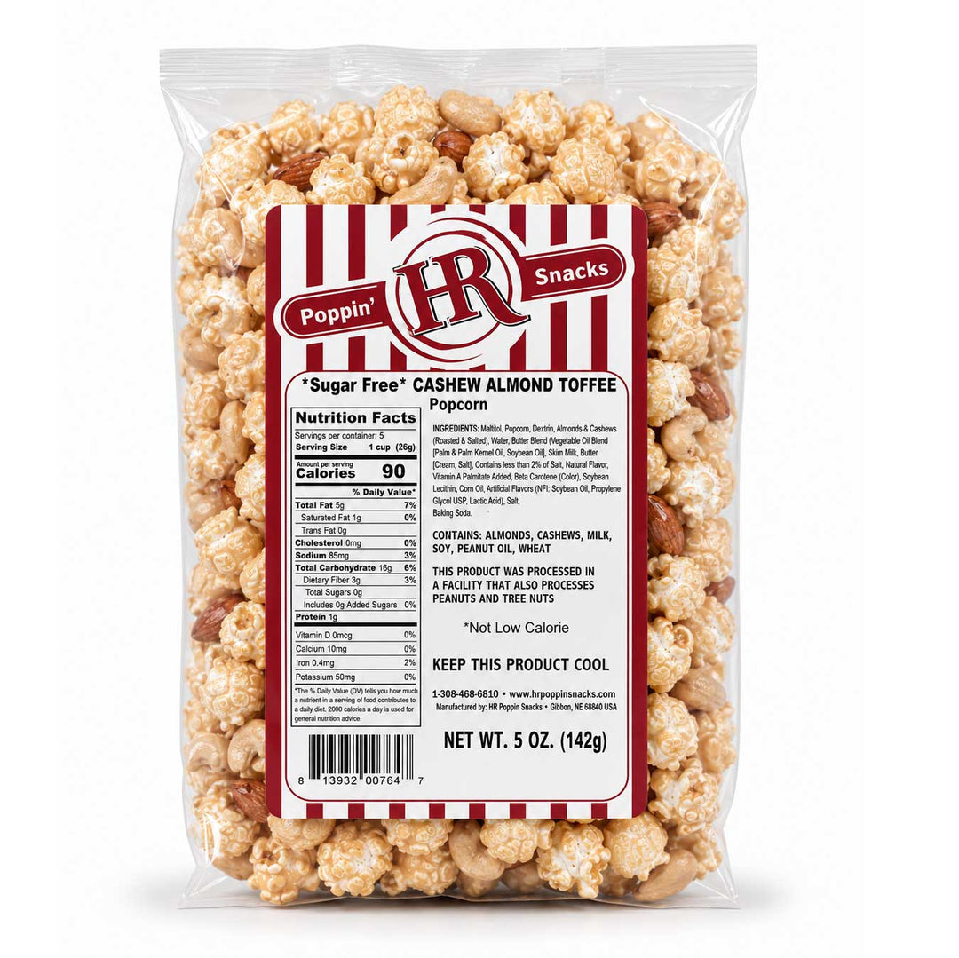 Sugar Free Cashew Almond Toffee Popcorn | 5 oz | HR Poppin' Snacks