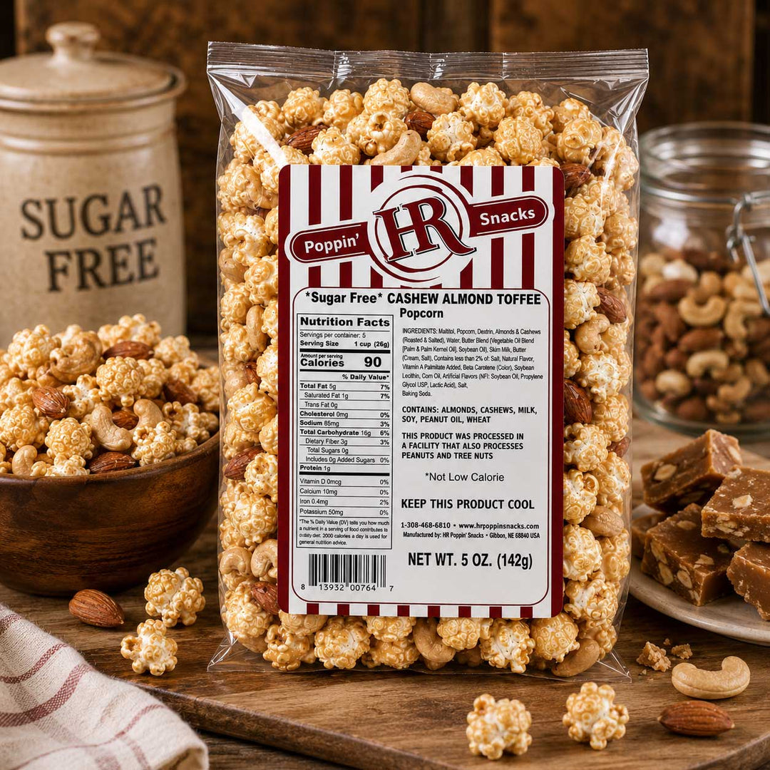 Sugar Free Cashew Almond Toffee Popcorn | 5 oz | HR Poppin' Snacks