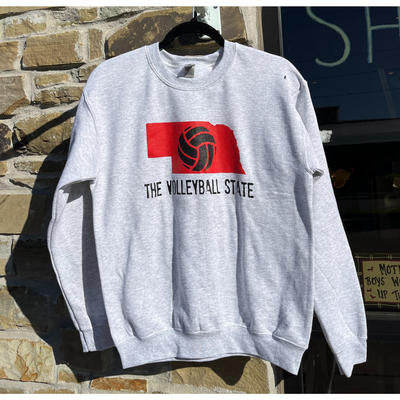 Nebraska Volleyball Crew Neck | The Volleyball State | Light Gray | Perfect for Nebraska Fans | Gift for Volleyball Lovers | Comfy, Soft Material | Pairs With All Outfits | Support Your Volleyball Team | Cute, Sporty Crew Neck