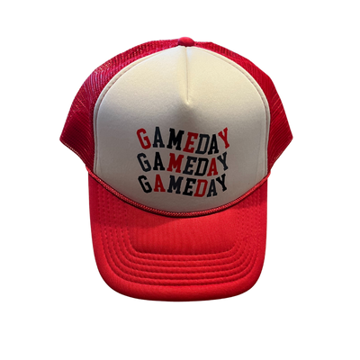 Gameday Gameday Gameday | Hat | White Base | Gray Gameday Patch | Red Mesh And Beak | Perfect Hat For Nebraska Fans | Cute Nebraska Hat | Nebraska Game Day | Perfect For Tailgates, BBQs, or Games | Show Your Nebraska Pride