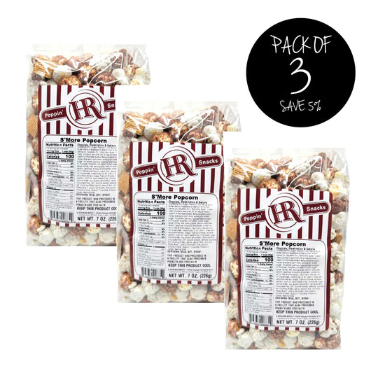 S'mores Popcorn | 8 oz. | Pack of 3 | S'mores Snack Mix | Campfire Popcorn | Made in Gibbon, NE | HR Poppin' Snacks