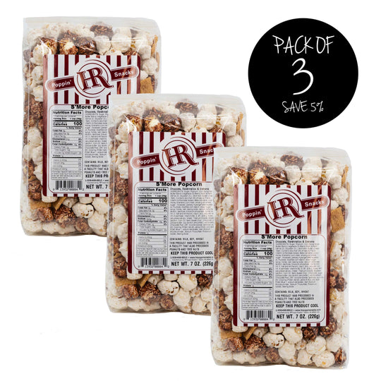 S'mores Popcorn | 8 oz. | Pack of 3 | S'mores Snack Mix | Campfire Popcorn | Made in Gibbon, NE | HR Poppin' Snacks