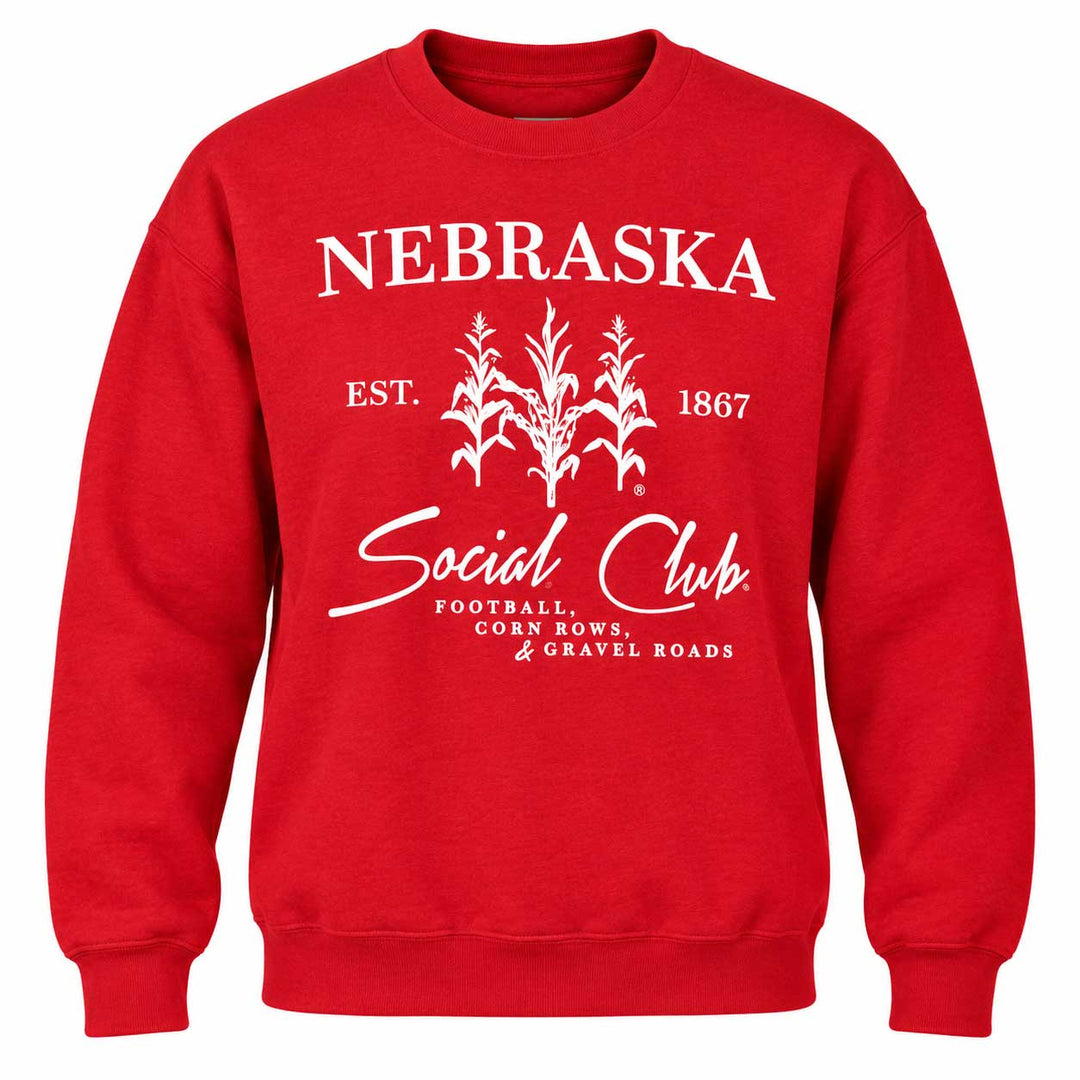Nebraska Social Club Red Crewneck | Multiple Sizes | Lux By Leslie