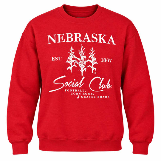 Nebraska Social Club Red Crewneck | Multiple Sizes | Lux By Leslie