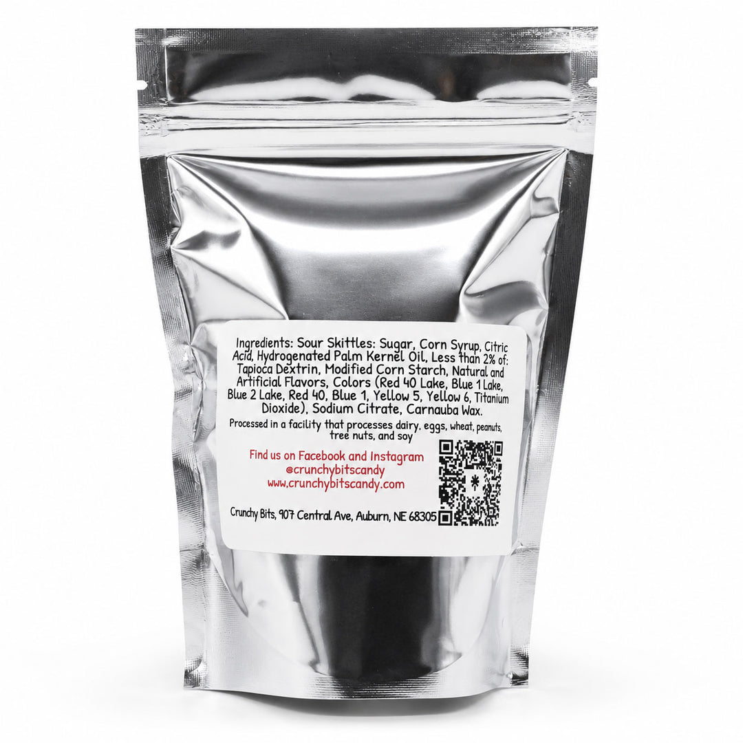 Silver packaging with a label on a white background