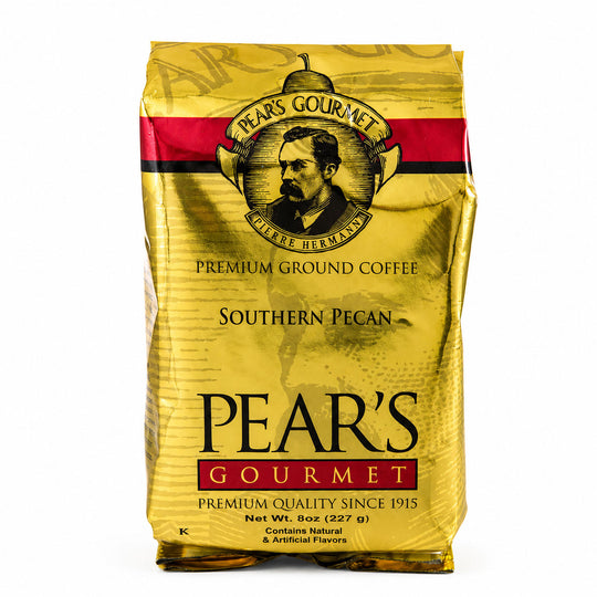 Pear's Gourmet Southern Pecan coffee bag on a white background