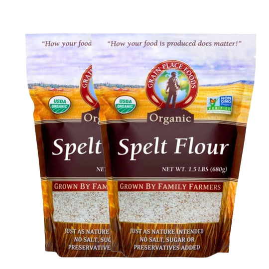 Organic Spelt Flour | Pack of 2 | 1.5 lb | Non-GMO | Grain Place Foods