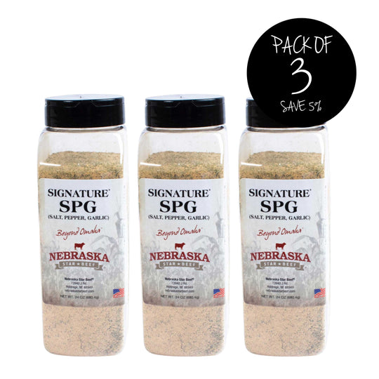 Salt, Pepper, Garlic Seasoning | Pack of 3 | 24 oz. | Perfect Blend Of Savory Garlic With Zing From Black & White Pepper | Symphony Of 3 Timeless Spices | Add On Meat, Vegetables, And Everything Else | Nebraska Seasoning