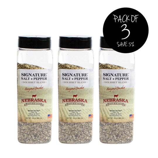 Salt + Pepper Blend | Pack of 3 | 24 oz. | Gourmet Blend Of Black & White Pepper And Sea Salt Flakes | Delicious Blend Of Herbs & Spices | Comes Together For The Ultimate Steak Experience | 3 Varieties of Peppercorns | Steak Seasoning