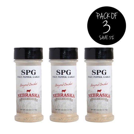 Salt, Pepper, Garlic Seasoning | Pack of 3 | 5 oz. Bottle | Adds A Bold Flavor To Any Dish | Savory Garlic Blended With Black & White Pepper | Meat & Vegetable Spice | Nebraska Seasoning | Carefully Crafted