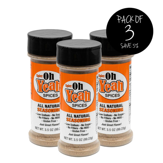 Spicy Oh Yeah Plus | Pack of 3 | 3.5 oz. Bottle | Adds A Kick of Heat | 12 All Natural Herbs and Spices | Try On Meats, Veggies, Soups, Salads, Cheeses, and Even Pizza | No Added Sugar | No MSG or GMO | Made in Nebraska | Packed with Flavor