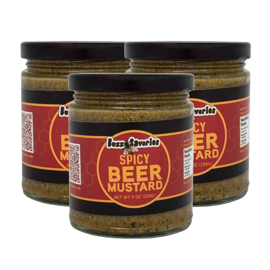Spicy Beer Mustard | Pack of 3 | 9 oz | Buzz Savories, LLC