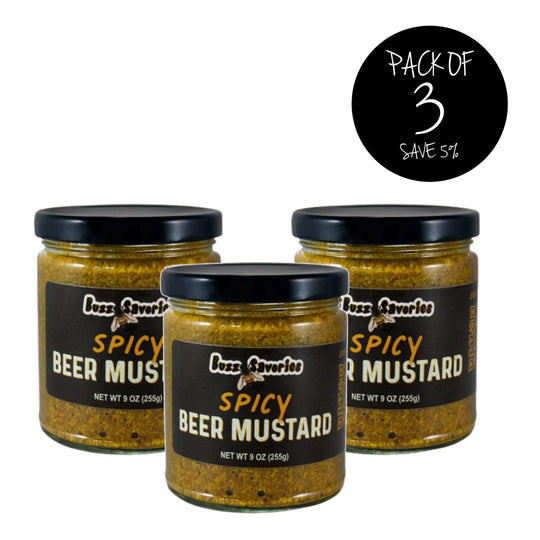 Spicy Beer Mustard | Pack of 3 | 9 oz. Jar | Savory Blend Of All-Natural Spices, Honey, & Stout Beer | Indulgent, Bold Flavor | Irresistibly Tasty