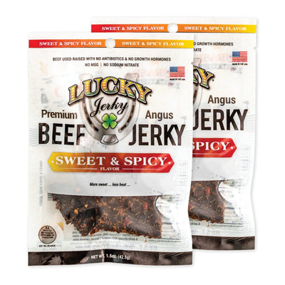 Sweet and Spicy Beef Jerky | 1.5 oz. Bag | Mouthwatering Blend Of Teriyaki & Red Pepper Seasoning | Perfect Snack | Expertly Cooked, Trimmed, & Seasoned | Nebraska Raised Cattle | All Natural Jerky | Big, Bold Flavor