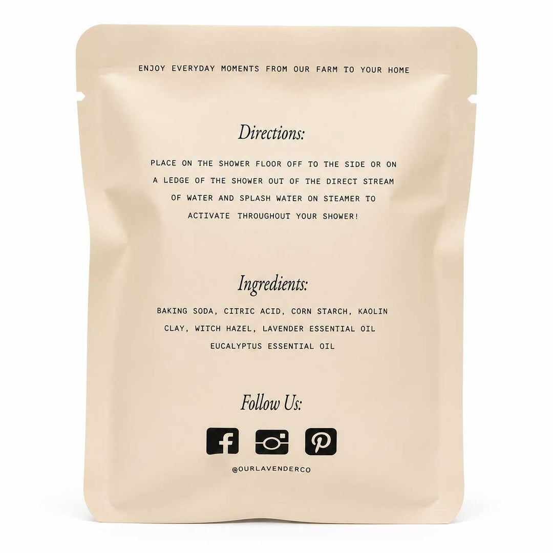 Beige package with text and social media icons on a white background