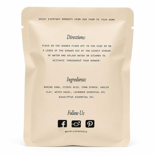 Beige package with text and social media icons on a white background