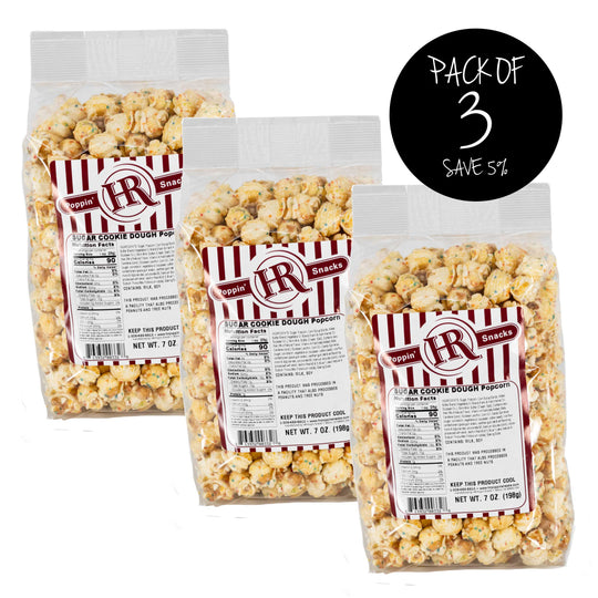 Sugar Cookie Dough Popcorn | Pack of 3 | 7 oz. | Dessert Flavored Snack | Made in Gibbon, NE | HR Poppin' Snacks