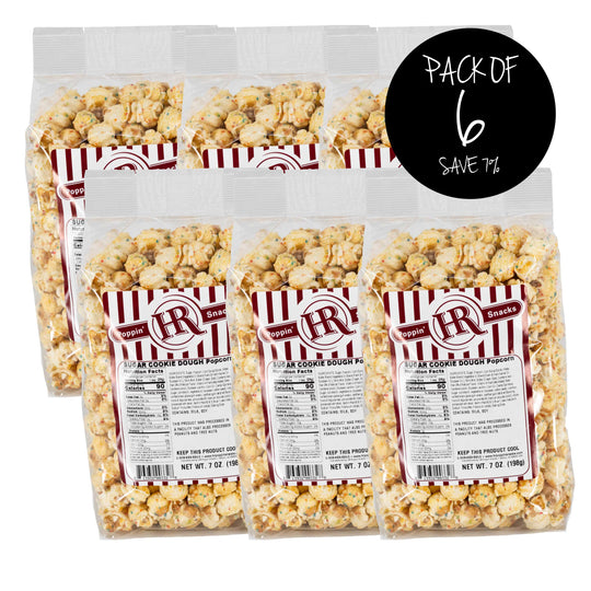 Sugar Cookie Dough Popcorn | 7 oz. | Pack of 6 | Dessert Flavored Snack | Made in Gibbon, NE | HR Poppin' Snacks