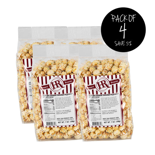 Sugar Cookie Dough Popcorn | 7 oz. | Pack of 4 | Dessert Flavored Snack | Made in Gibbon, NE | HR Poppin' Snacks