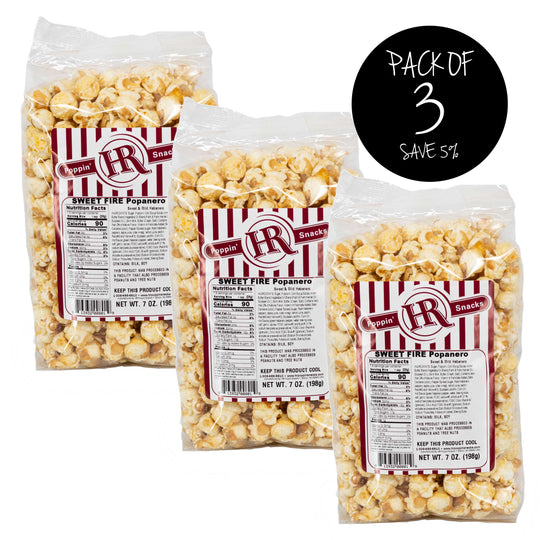 Sweet Fire Popanero | Pack of 3 | 7 oz. | HR Poppin' Snacks | Made in Gibbon, NE